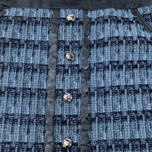 River Island Tweed Mini Skirt UK12 Women's Blue Patterned with Pocket Detail