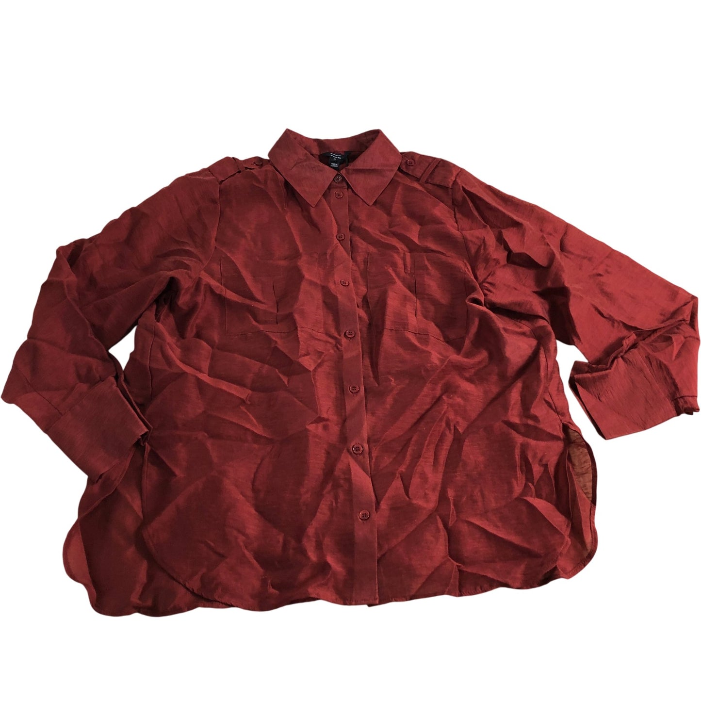 River Island Women's Blouse Size 10 Rust Long Sleeve With Button Details