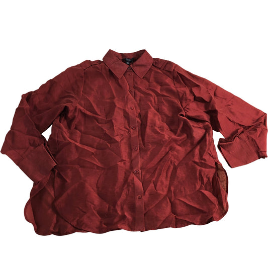 River Island Women's Blouse Size 10 Rust Long Sleeve With Button Details