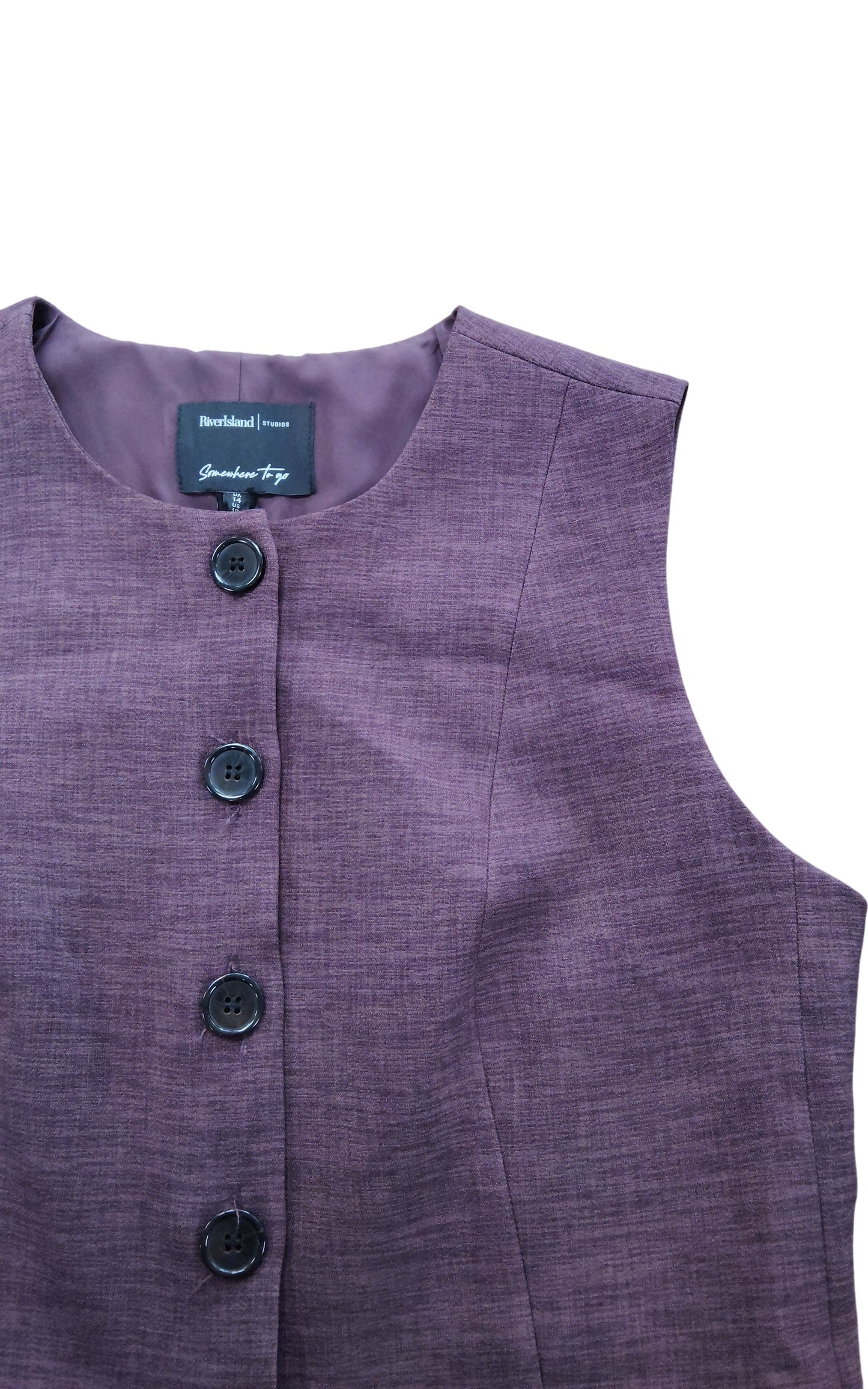 River Island Vintage Style Cropped Vest UK14 Women's Button Detail Plum