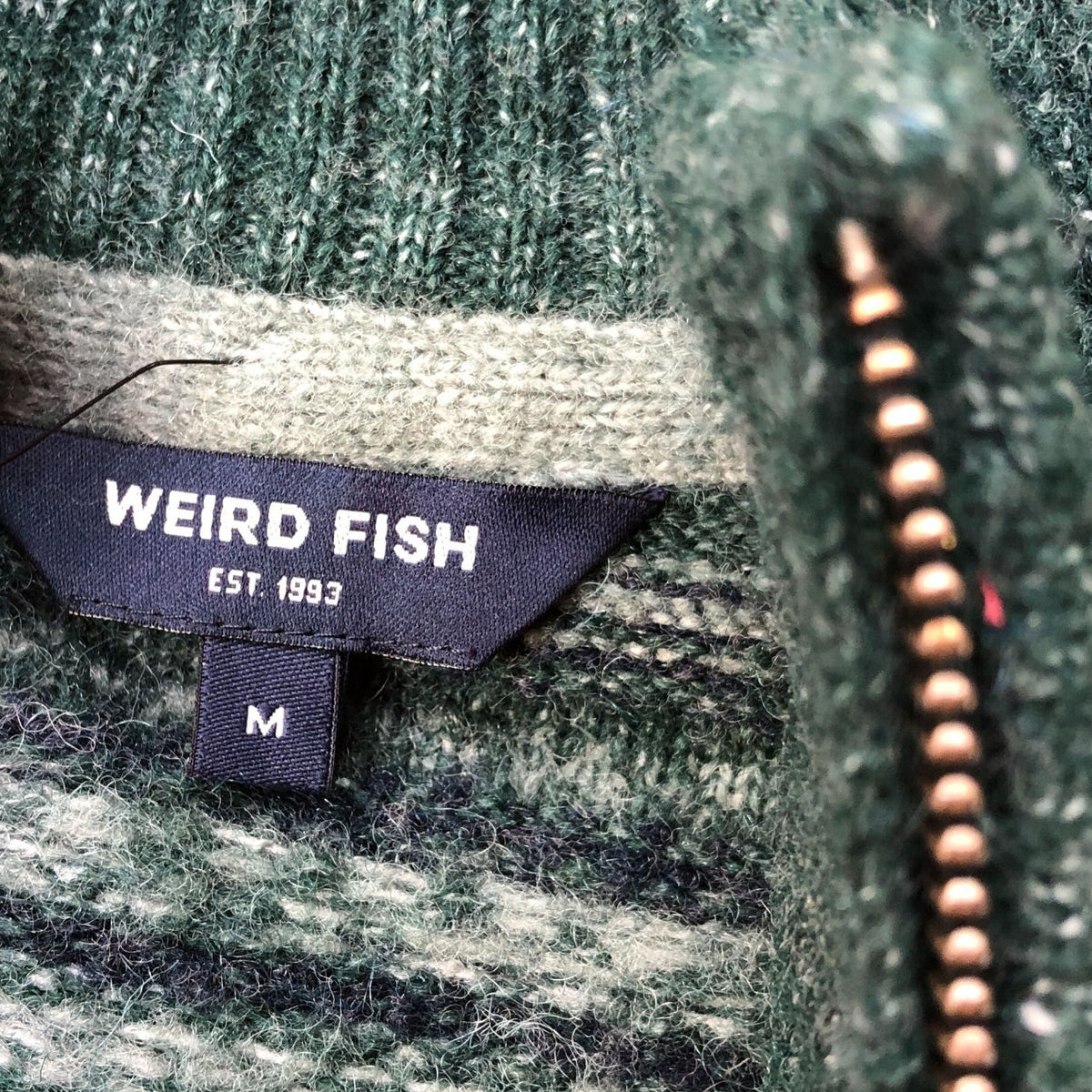 Weird Fish M Quarter Zip Neck Wool Blend Sweater Larner Green Size M