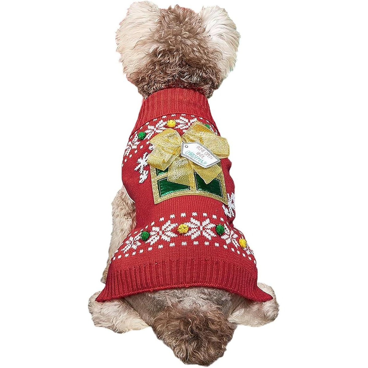 Festive Christmas Dog Sweater Red With Present Detail