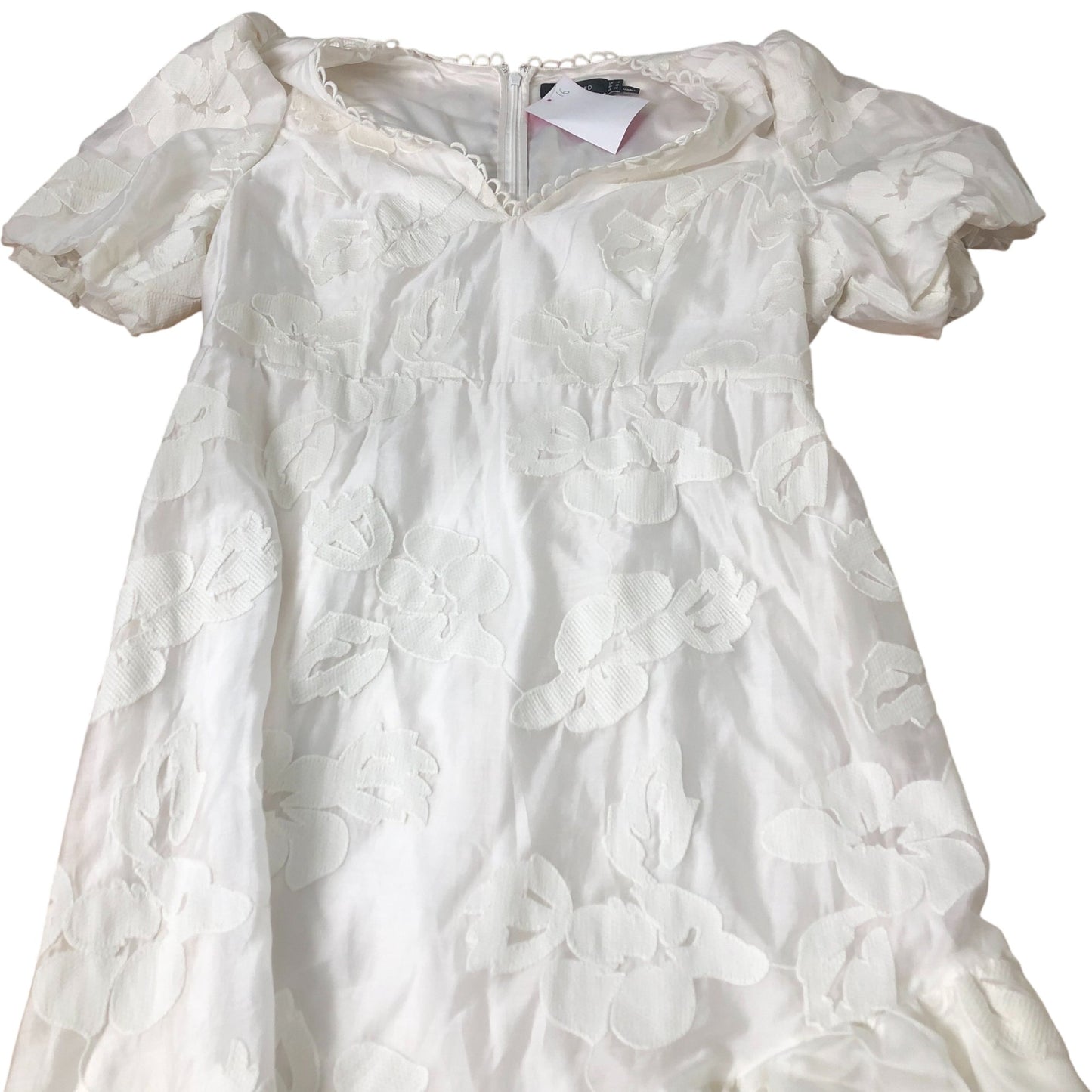 White Floral Embroidered Midi Dress Women's Puff Sleeve UK14