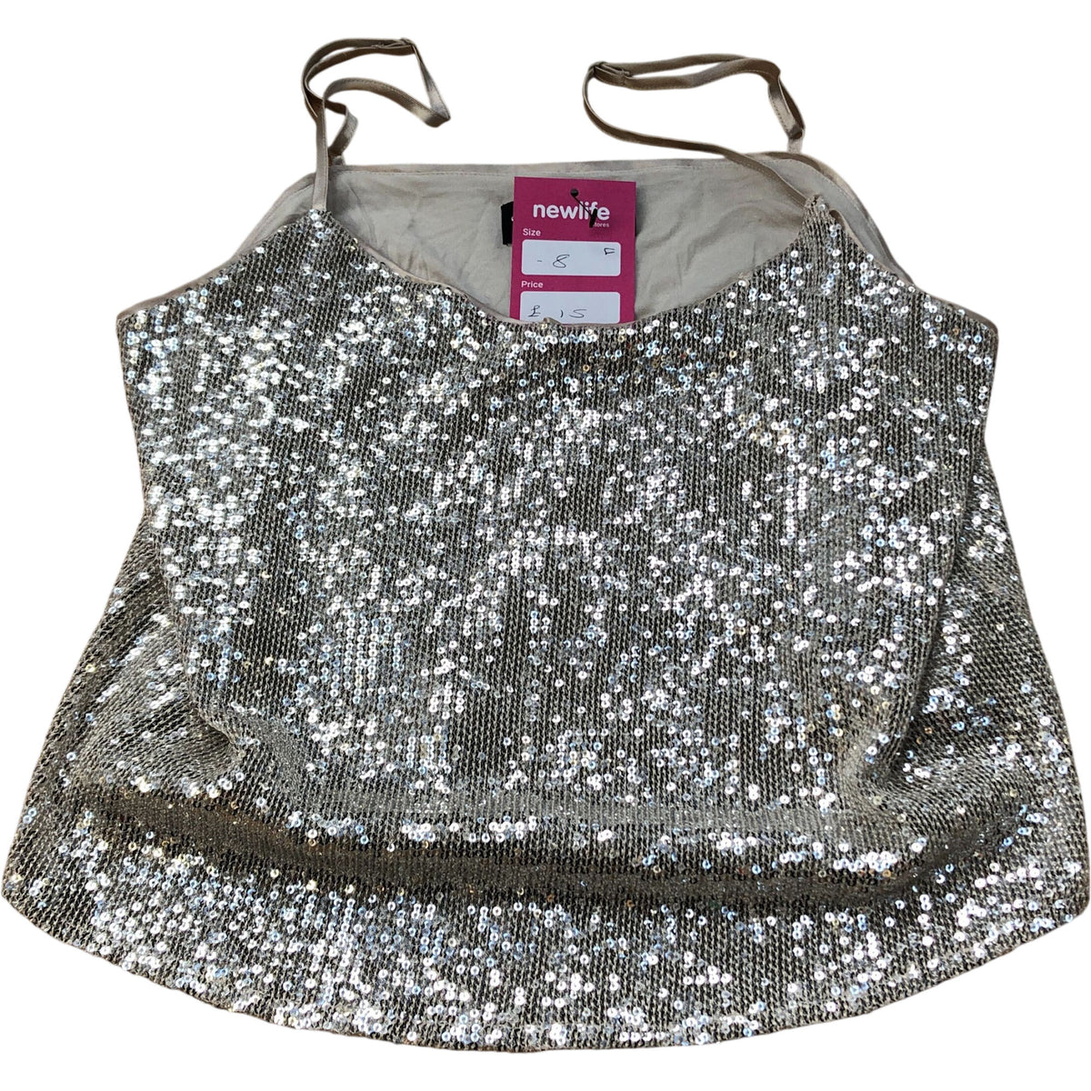 Sequin Top UK8 Women's Evening Wear Sparkly Sleeveless Silver