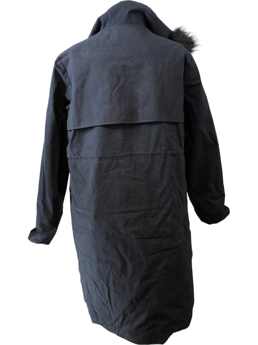 Seraphine Maternity Parka Coat Size 8 Navy Blue Faux Fur Lining Hood Midi