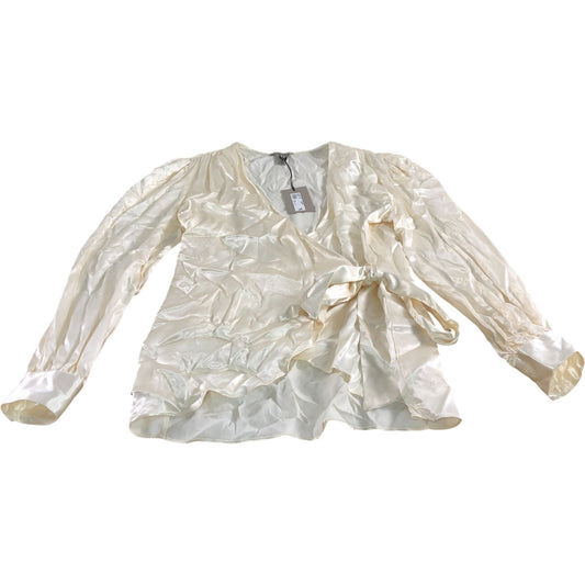 River Island Wrap Top UK12 Women's Long Sleeve Satin Cream Blouse