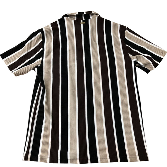 Branded Short Sleeve Casual Shirt Men's Striped Design Polyester Blend XS