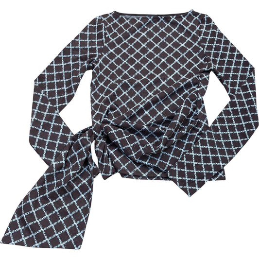 River Island Long Sleeve Wrap Top Size Brown Diamond Pattern