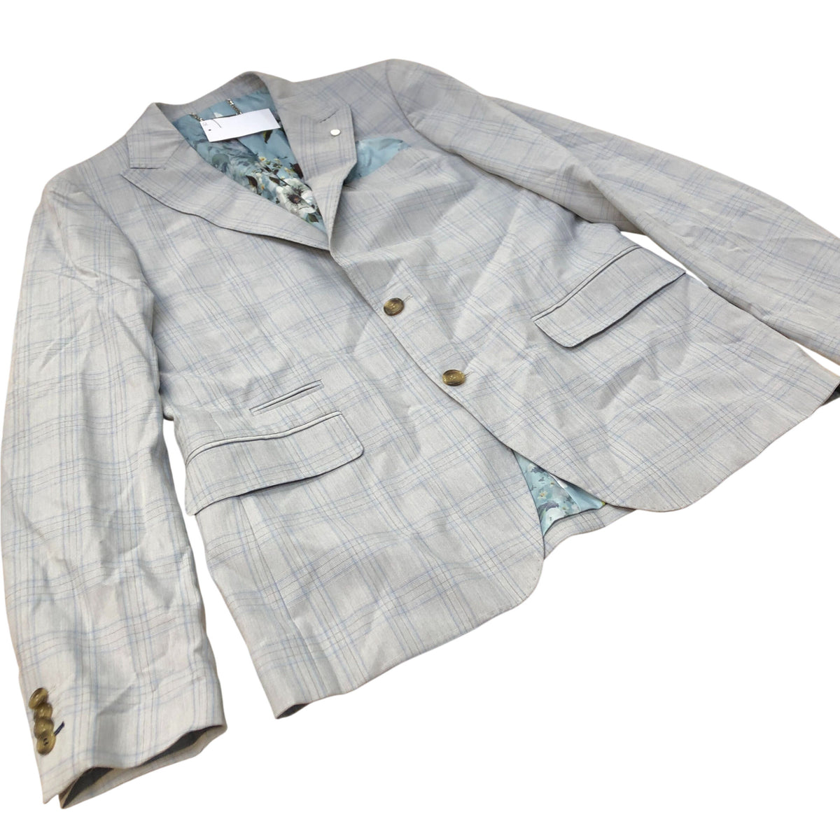 River Island Studios Light Grey Checked Blazer UK40R Men's Casual Smart Jacket