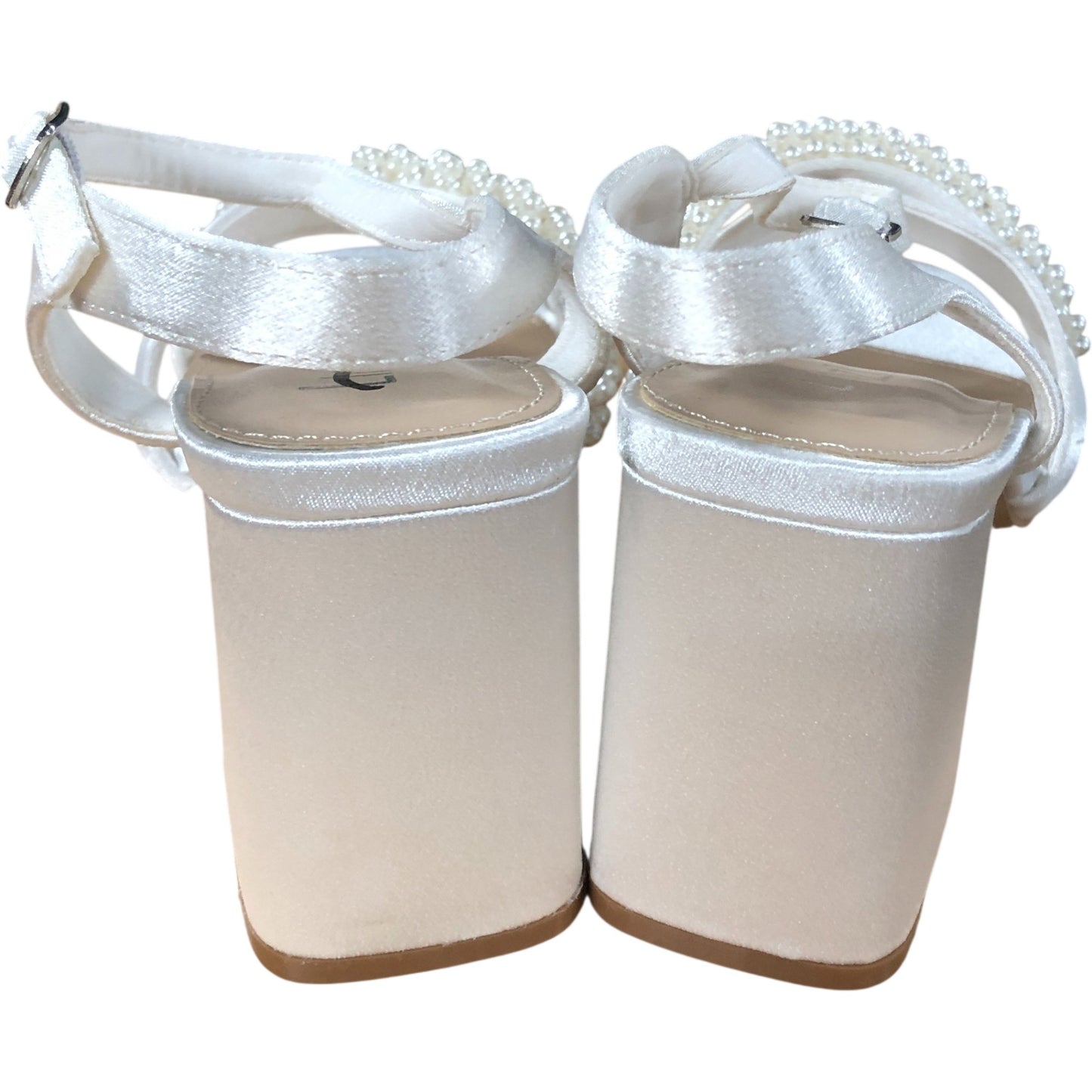 Linzi Bridal Heels UK6 Satin Open Toes Block Heel Pearl Strap Women`s Shoes