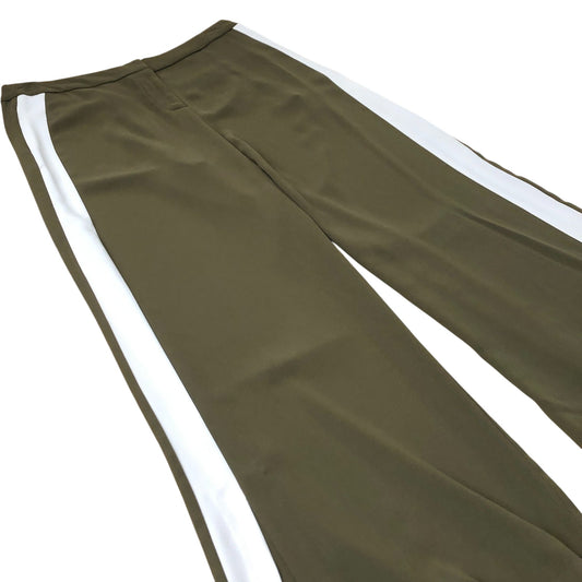 Women's Wide Leg Khaki Side Stripe Split Hem Trousers UK16