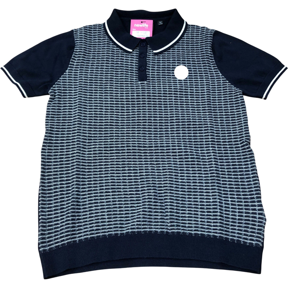 Short Sleeve Polo Shirt Size 14-15 Years Stylish Cotton Navy Patterned