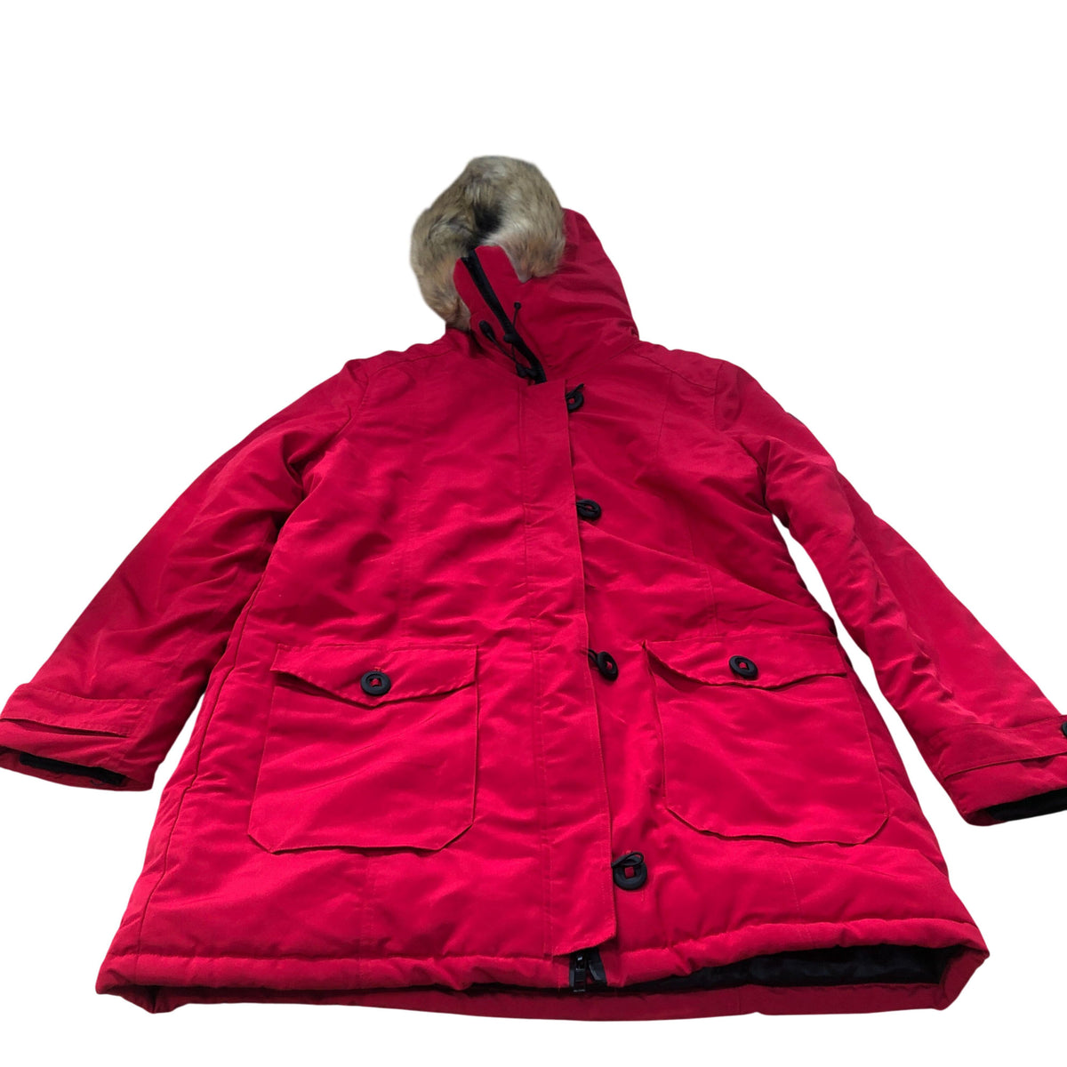 Brave Soul Parka Coat Women's Red Fur Hooded Winter Jacket UK16