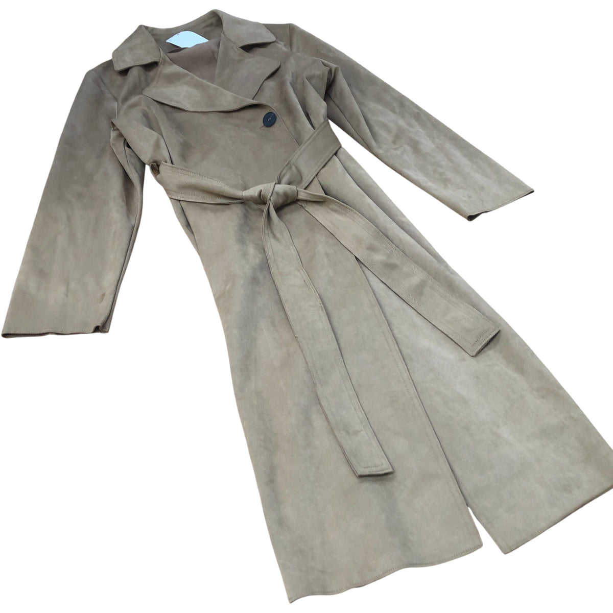 Trench Coat Medium Women's Beige Button Closure Tie Waist Long Sleeve Medium