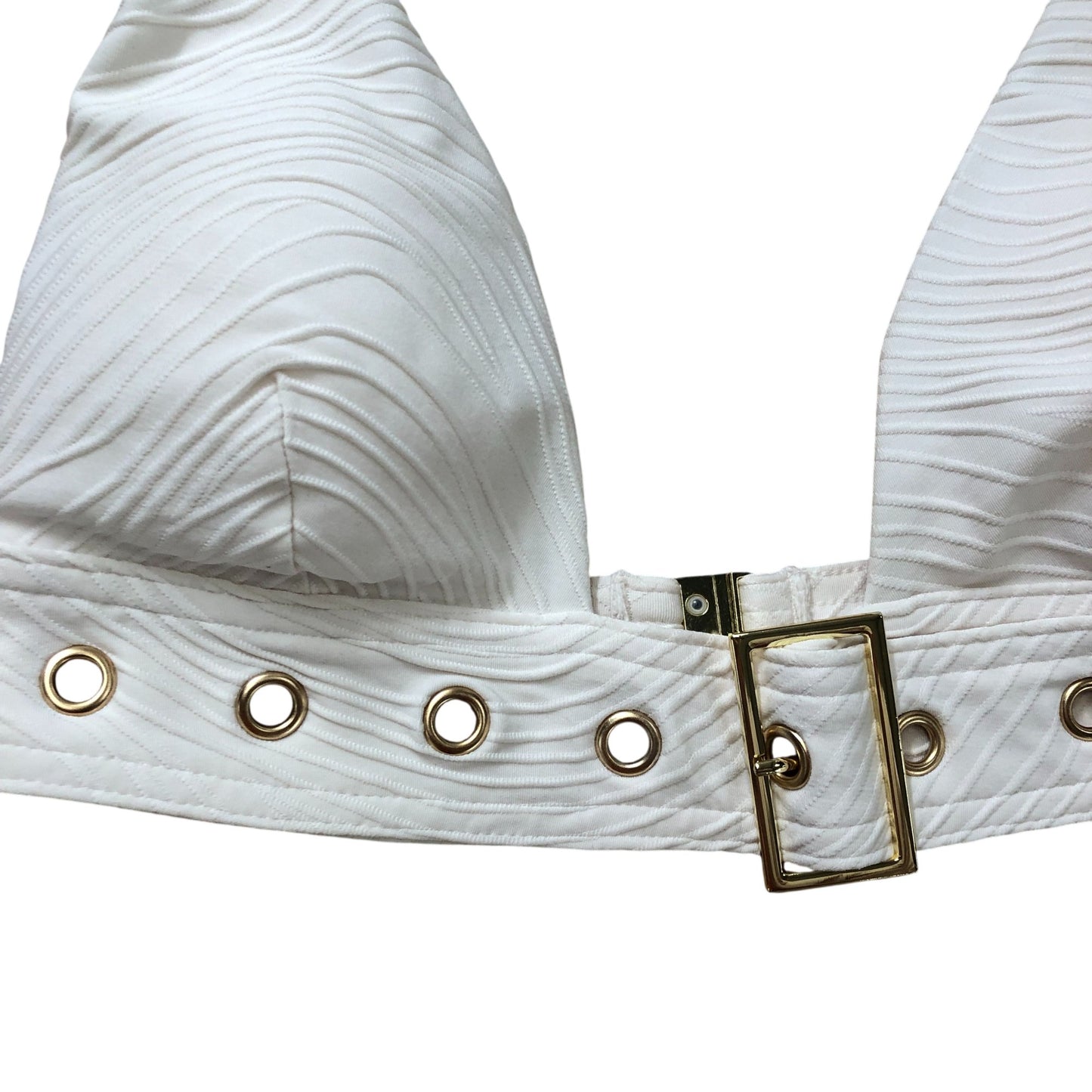 River Island Poolside Women's Cream Bikini Top Ribbed Design Gold Details Size 8