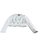 River Island Womens Cropped Jacket UK6 White Textured Tweed With Gold Buttons