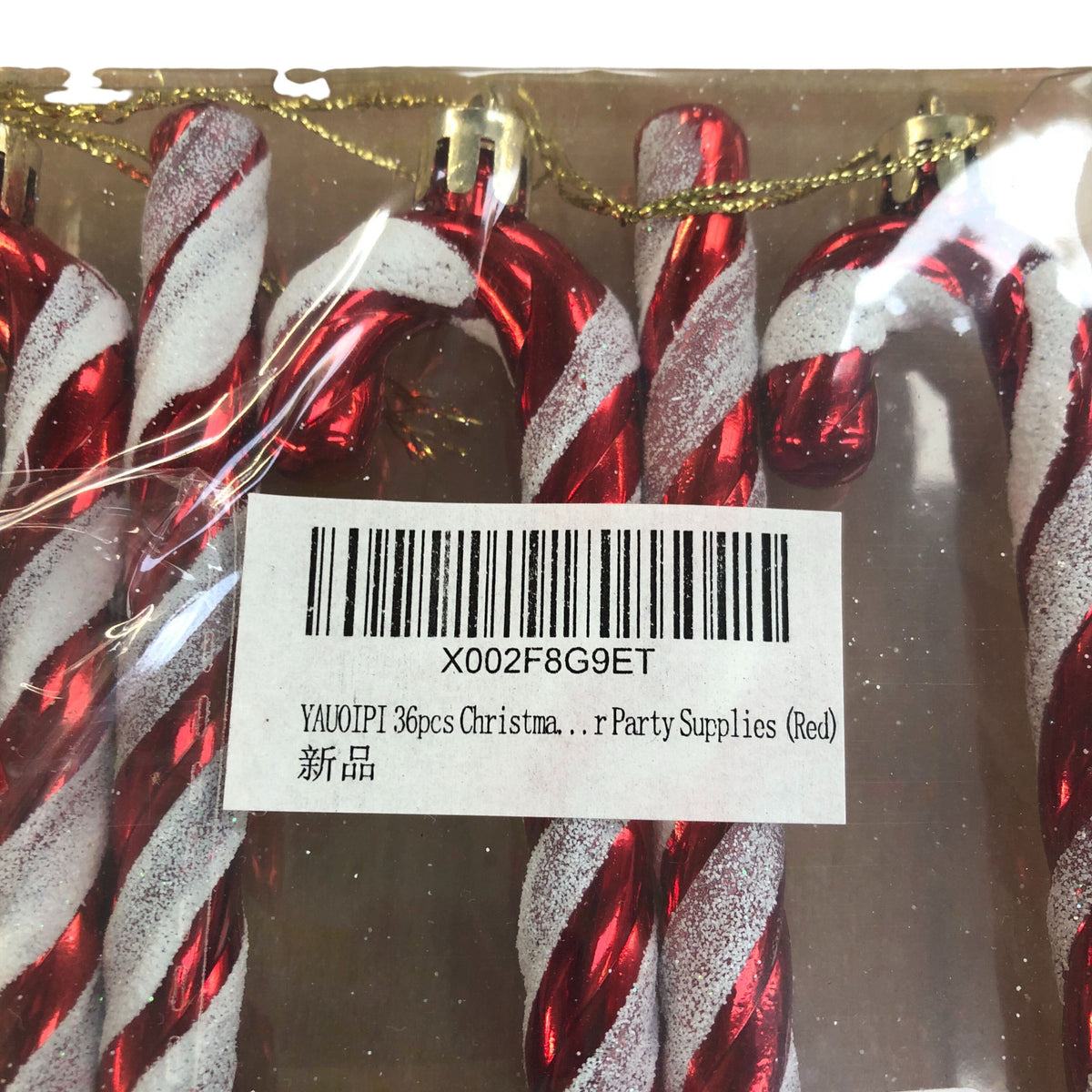 Candy Cane Christmas Ornaments Red Glitter 36 Pieces