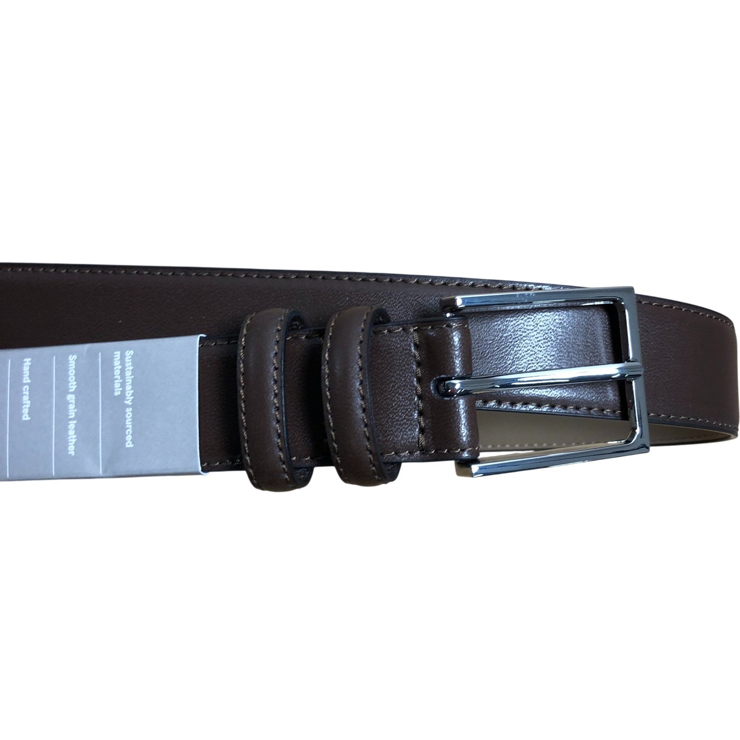 Moss Brown Leather Belt Size 34 Men's Smooth Grain Handcrafted Fashion Accessory