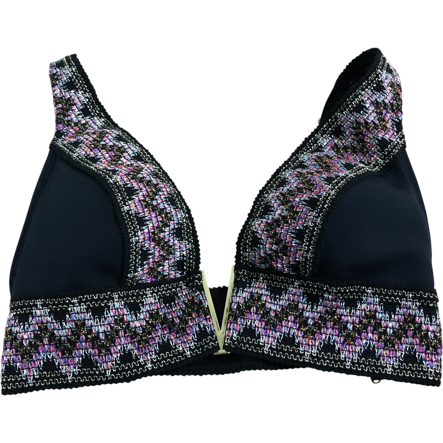 River Island Women's UK8 Swimwear Bikini Top Black Pink Patterned Detail