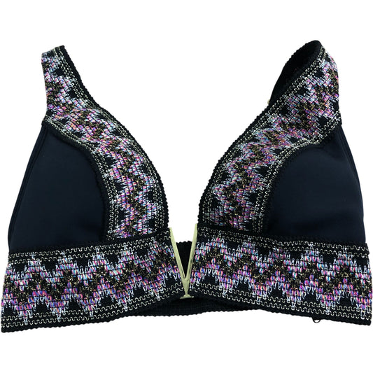 River Island Women's UK8 Swimwear Bikini Top Black Pink Patterned Detail