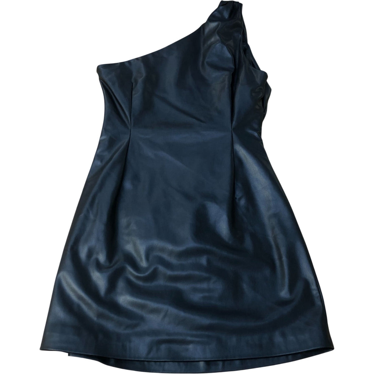 River Island One Shoulder Faux Leather Black Mini Dress Size 12