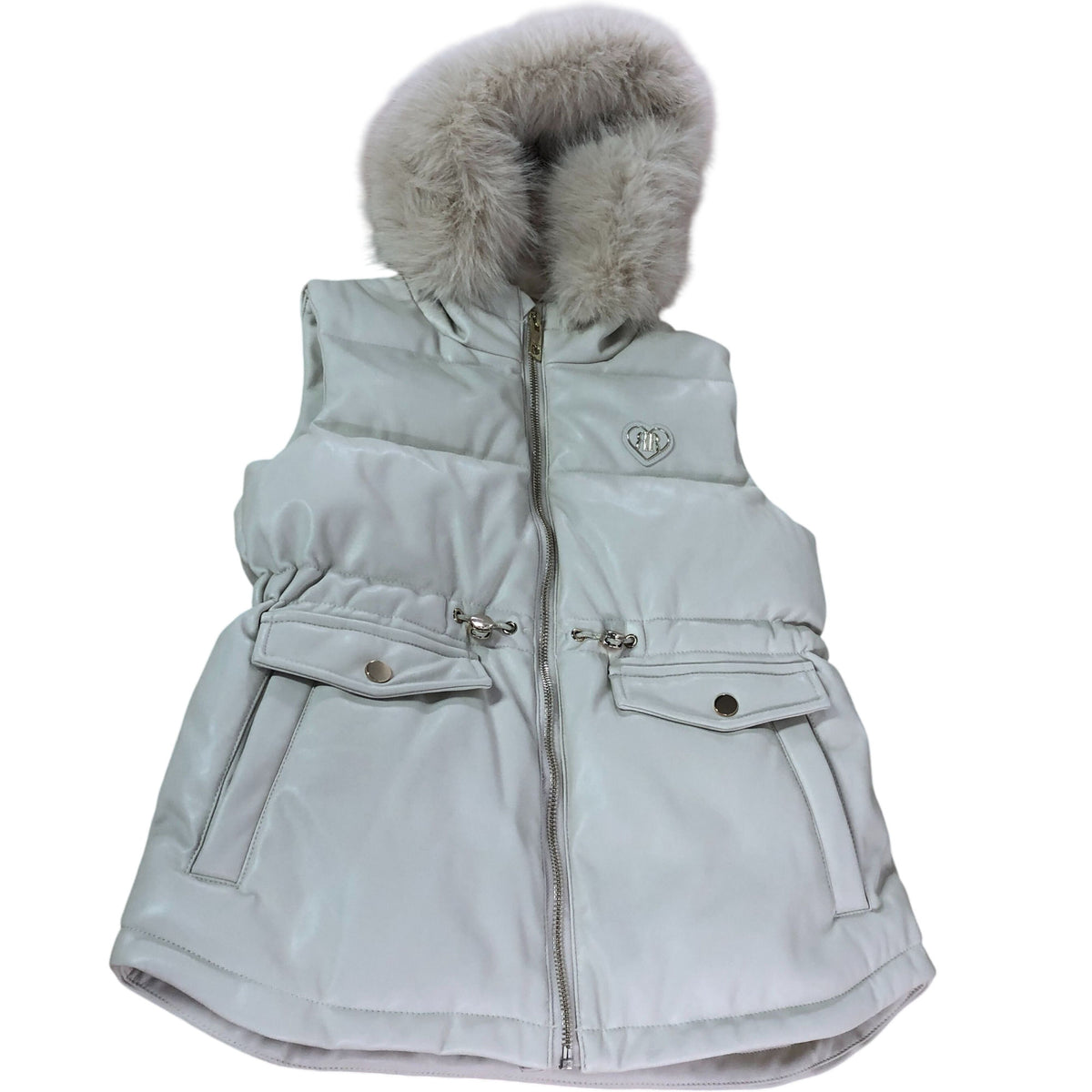 River Island Girls Faux Fur Hooded Padded Gilet UK7-8 Years Kids Cream