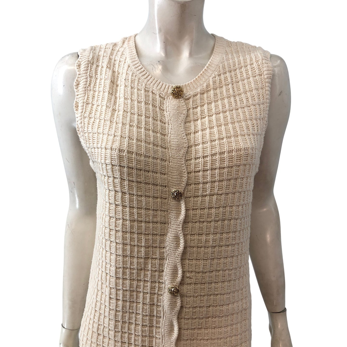 River Island cream Knitted Dress UK16-18 Women's Summer Fit Sleeveless Fashion
