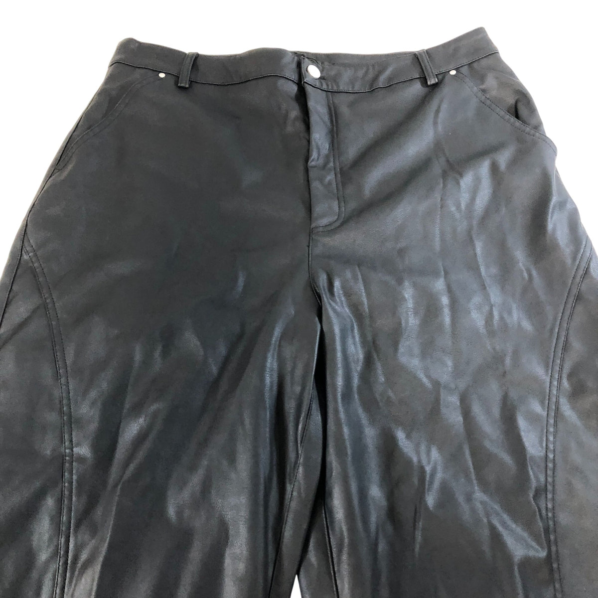 River Island Black Leather Look Wide Leg Trousers UK18