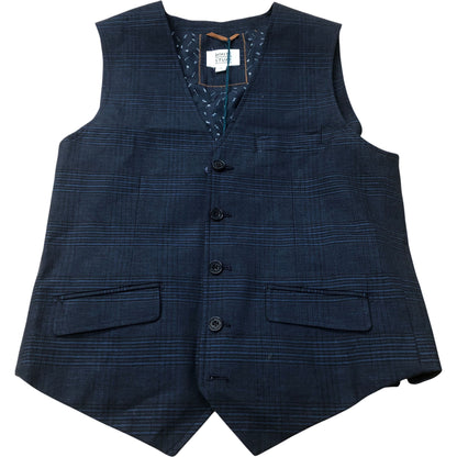 Suit Waistcoat Navy Blue Check Pattern Regular Fit
