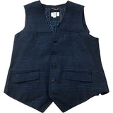 Suit Waistcoat Navy Blue Check Pattern Regular Fit