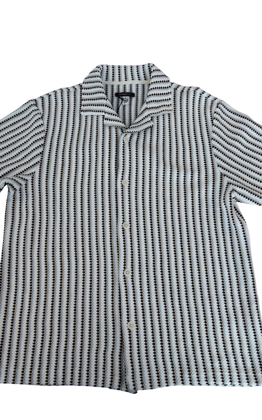 River Island Short Sleeve Shirt M Men's Stripe Pattern Cotton Regular Fit