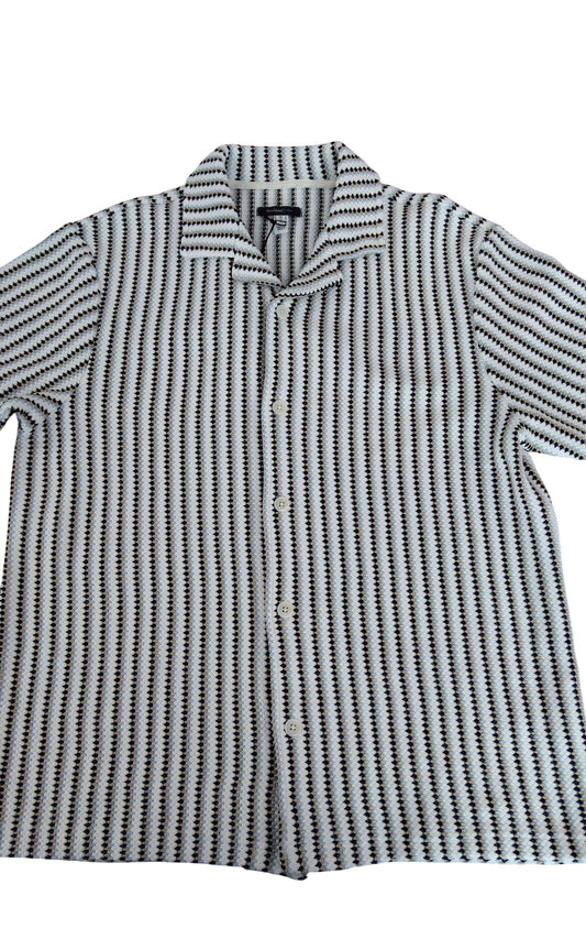 River Island Short Sleeve Shirt M Men's Stripe Pattern Cotton Regular Fit