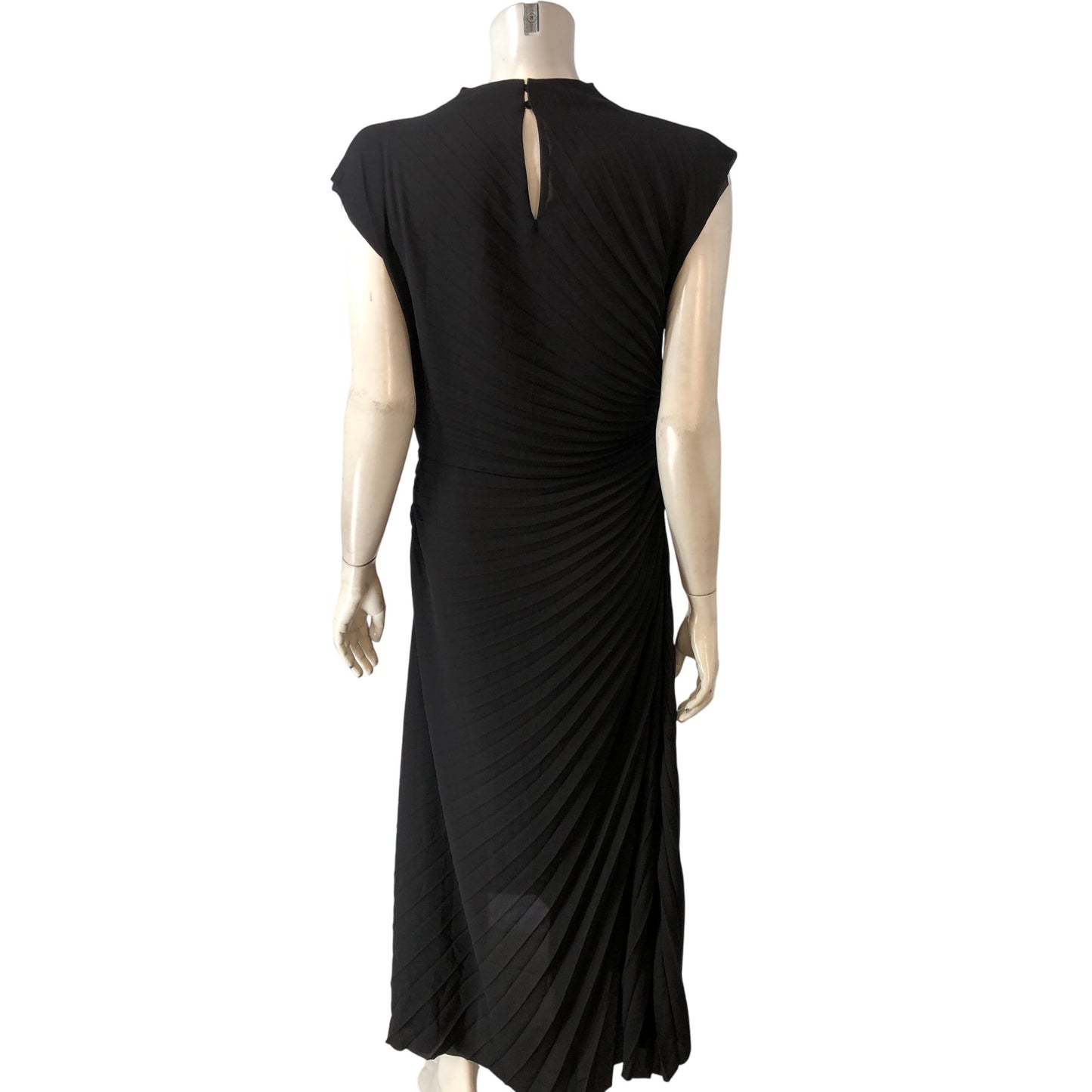 AllSaints Women's Pleated Black Midi Dress Size UK10 Elegant Sleeveless