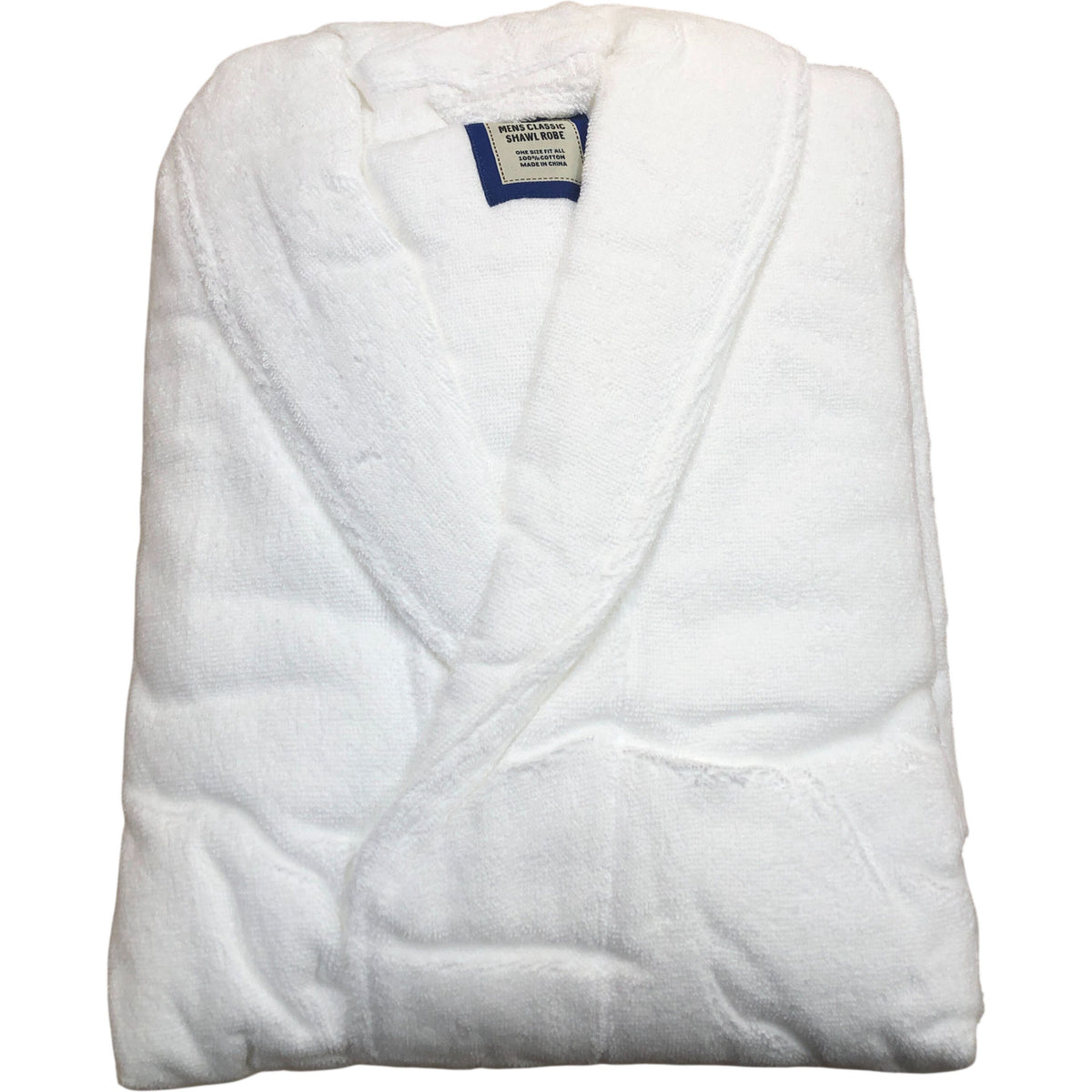 Mens Classic Shawl Robe One Size Cotton Terry Cloth Bathrobe Hotel Spa White