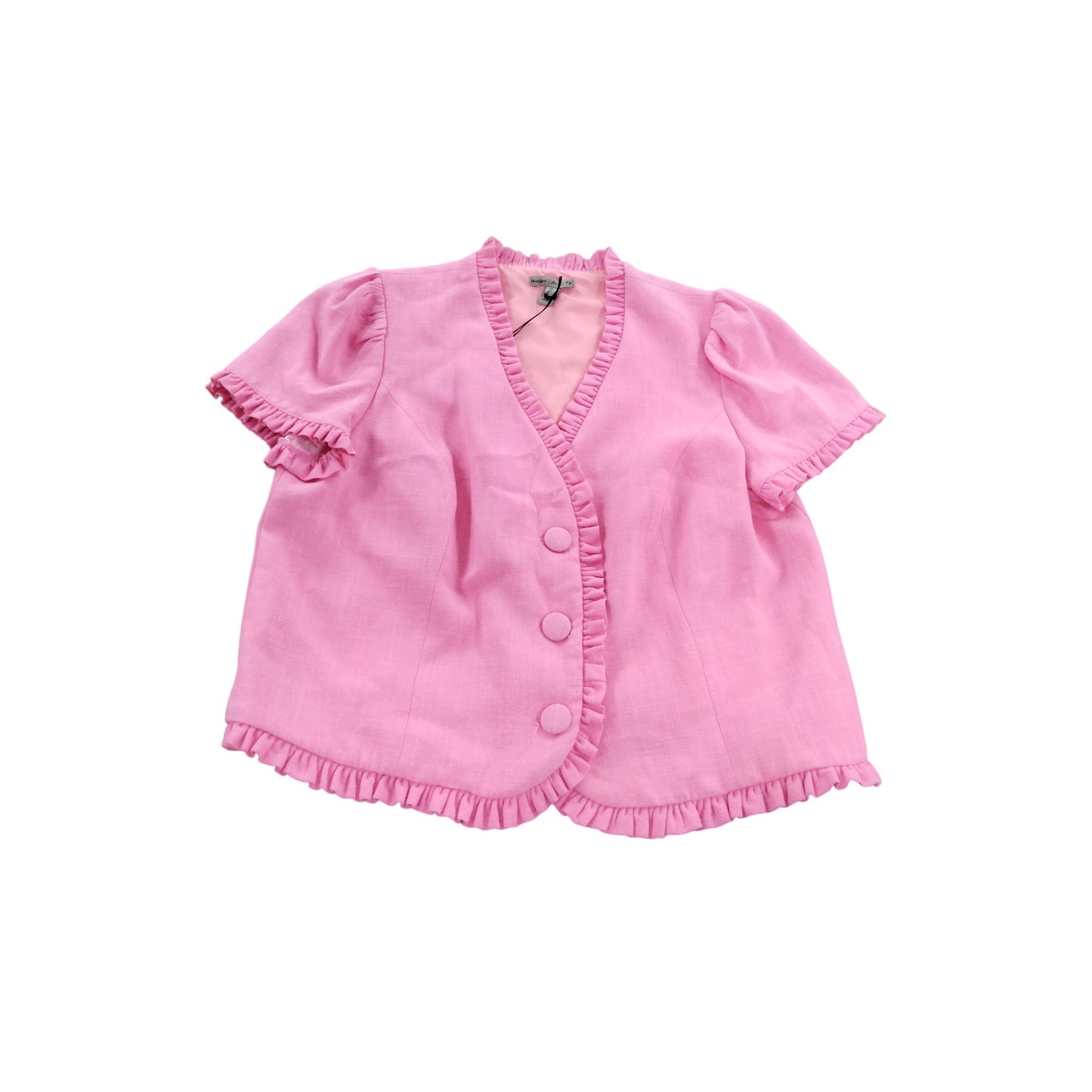 River Island UK10 Women's Pink Blouse Frill Detail Short Sleeve Top