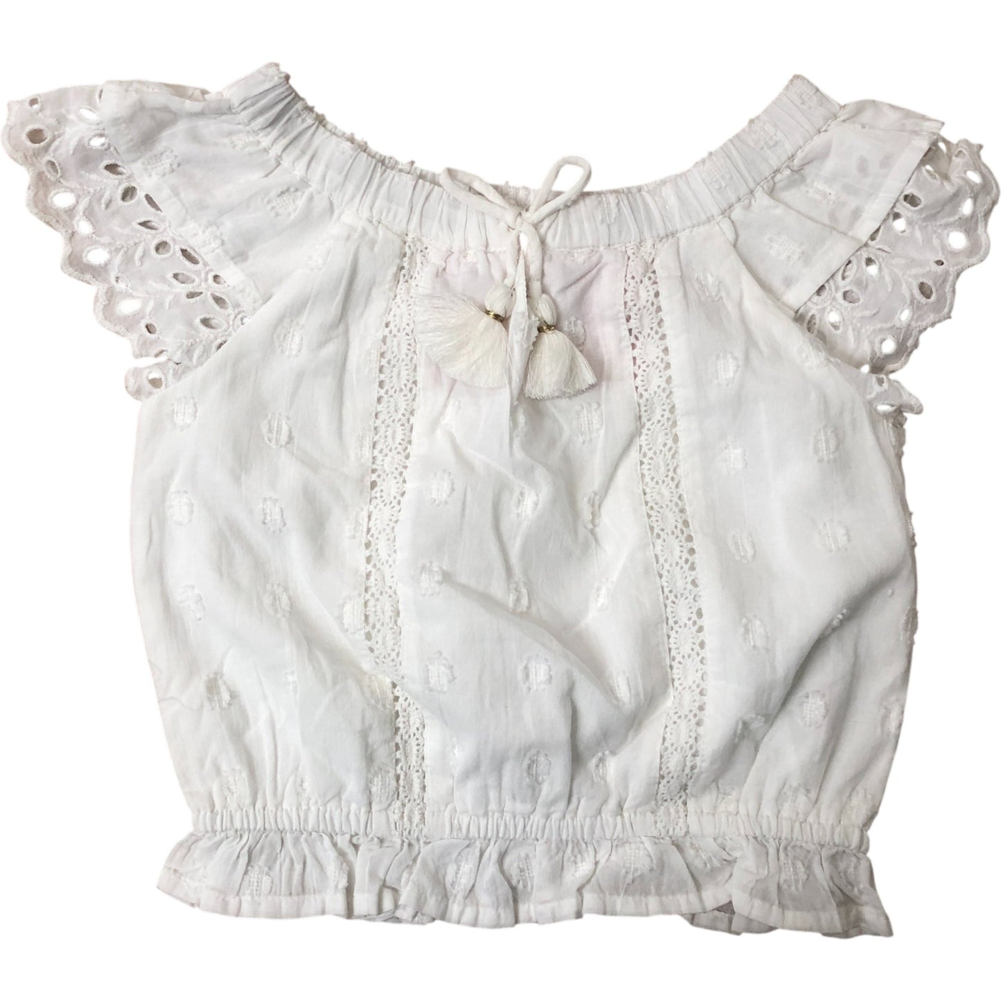 River Island Girls White Blouse UK2-3 Years Cotton Ruffled Lace Trim Top