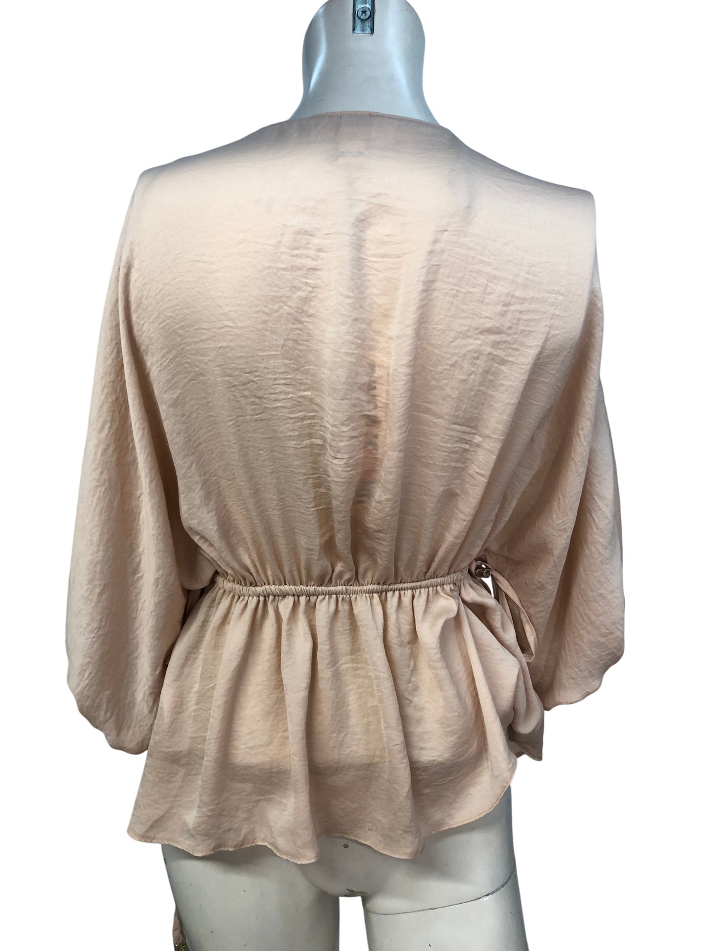 River Island Casual Blouse UK10 Women's Beige Long Sleeve Ruffle Detail Top