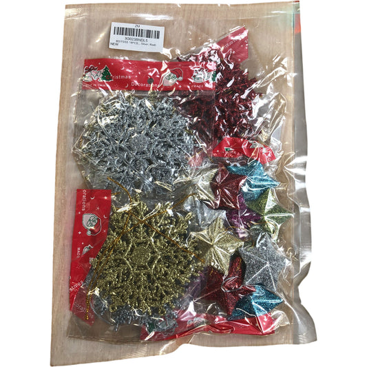 18 Silver Red & Gold Christmas Star & Snowflake Christmas Decorations