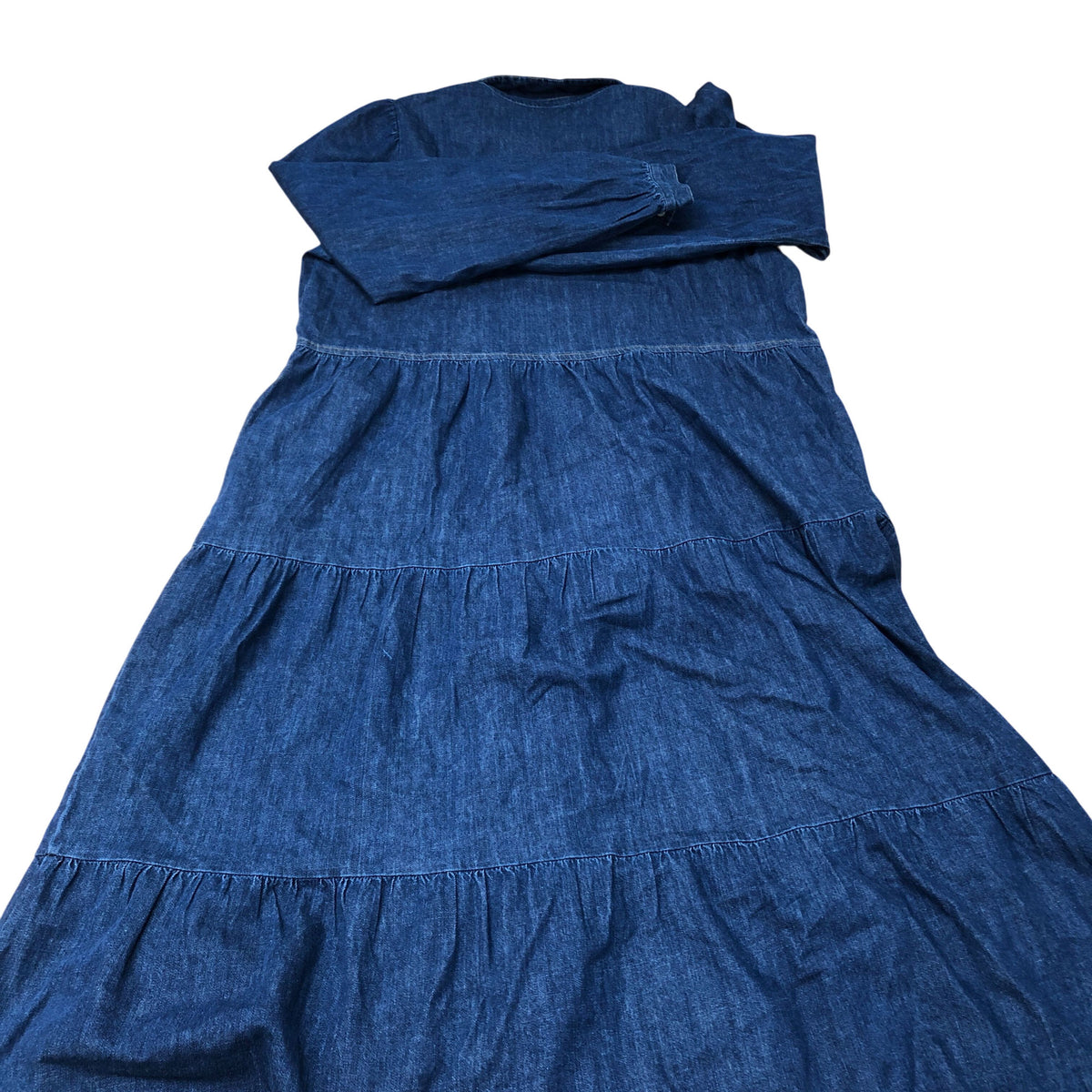 Baukjen Denim Dress UK Size 12 Women's Long Sleeve Tiered Organic Cotton Zip Up