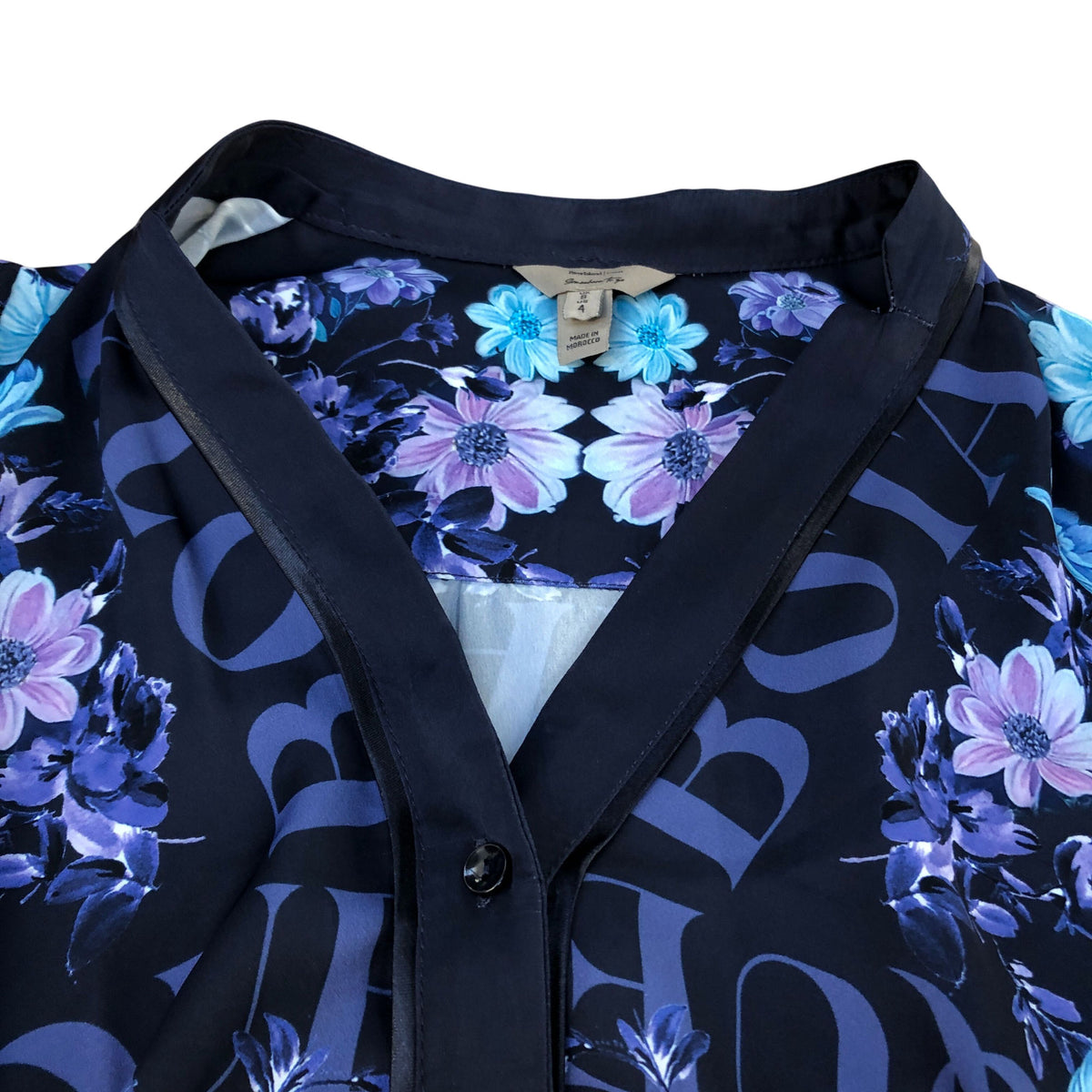 River Island Women's Floral Print Long Sleeve Dress Size 8 Navy Blue Ruffle Hem