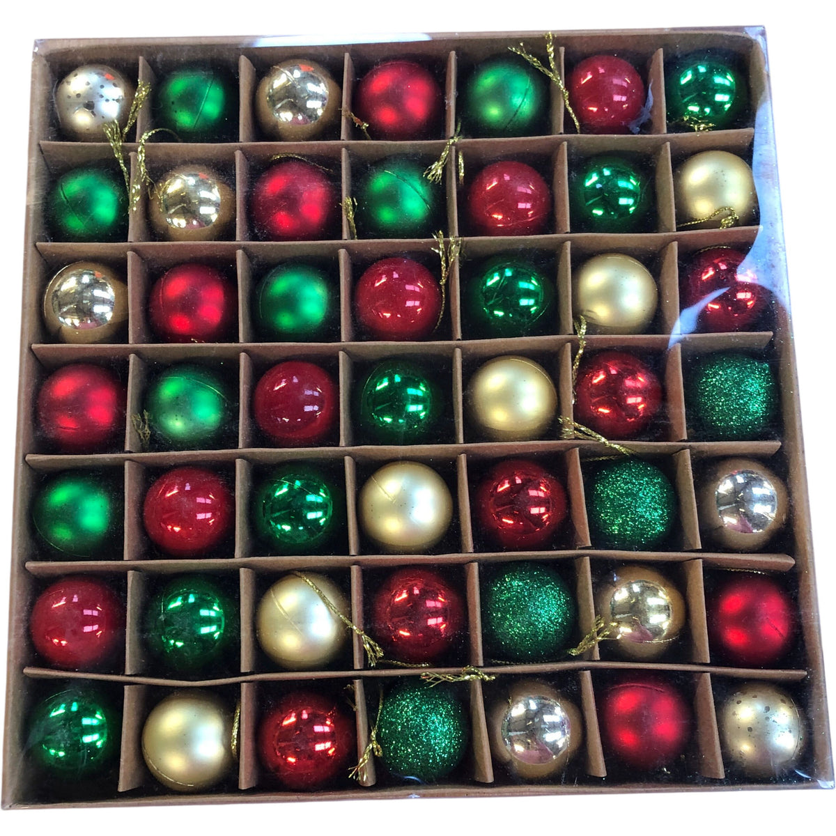 Mini Christmas Tree Ornaments Red Green Gold Baubles Pack of 60