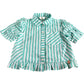 Girls Short Sleeve Striped Shirt Size 6Years Green And White Cotton