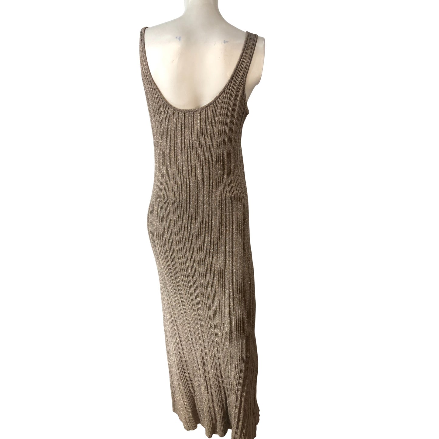River Island Casual Dress UK16 Women's Sleeveless Long Knit Brown Metallic