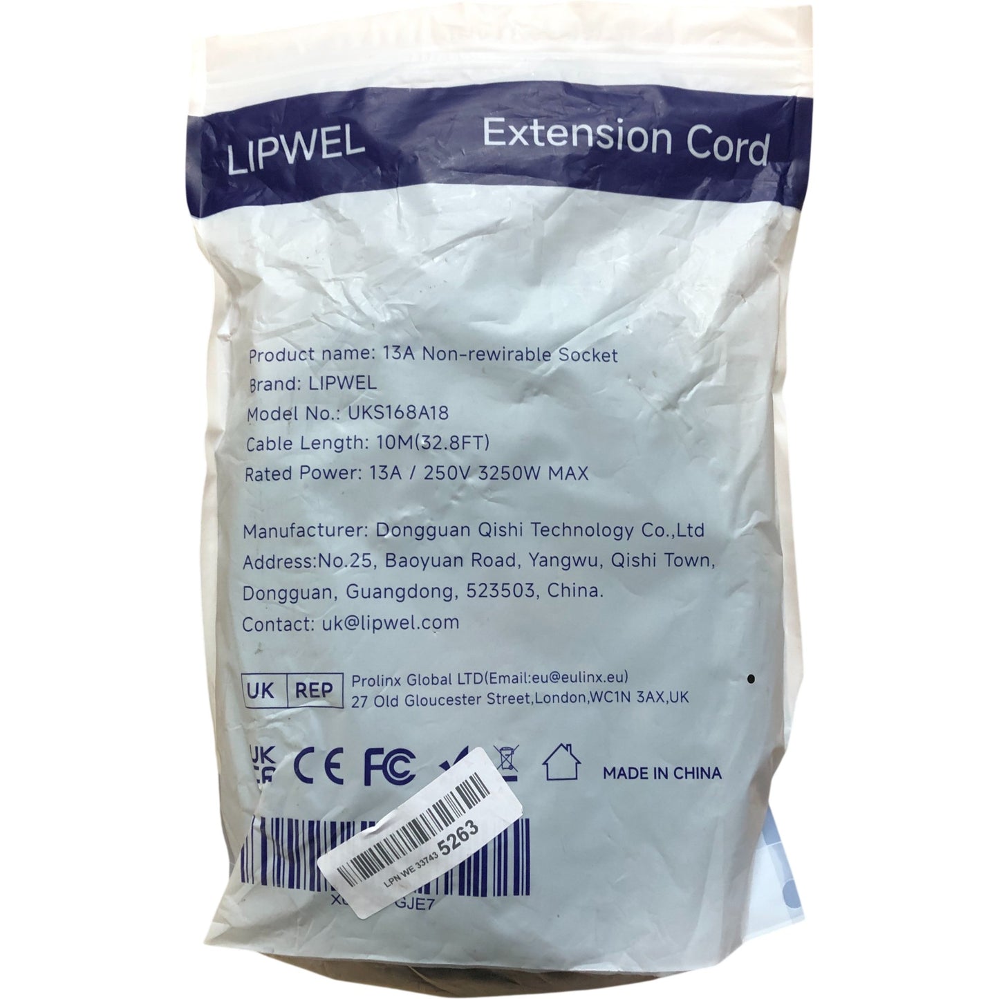 Lipwel 10M Extension Cord 13A Non Rewirable Socket Perfect For Home Office