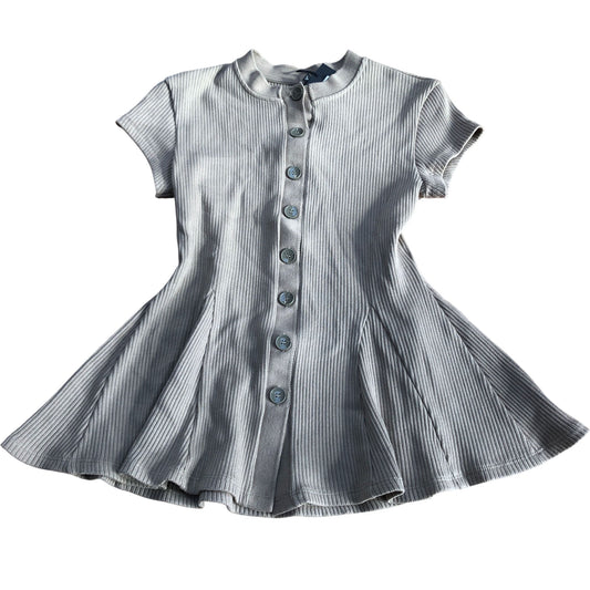 River Island Dress UK12 Women's Short Sleeve Button Front A-Line Ribbed Green