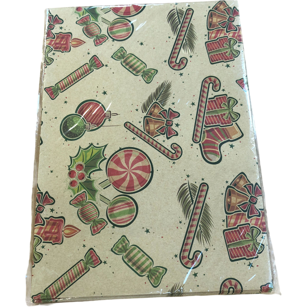 Vintage Themed Christmas Wrapping Paper Cats & Candy 12 Sheets