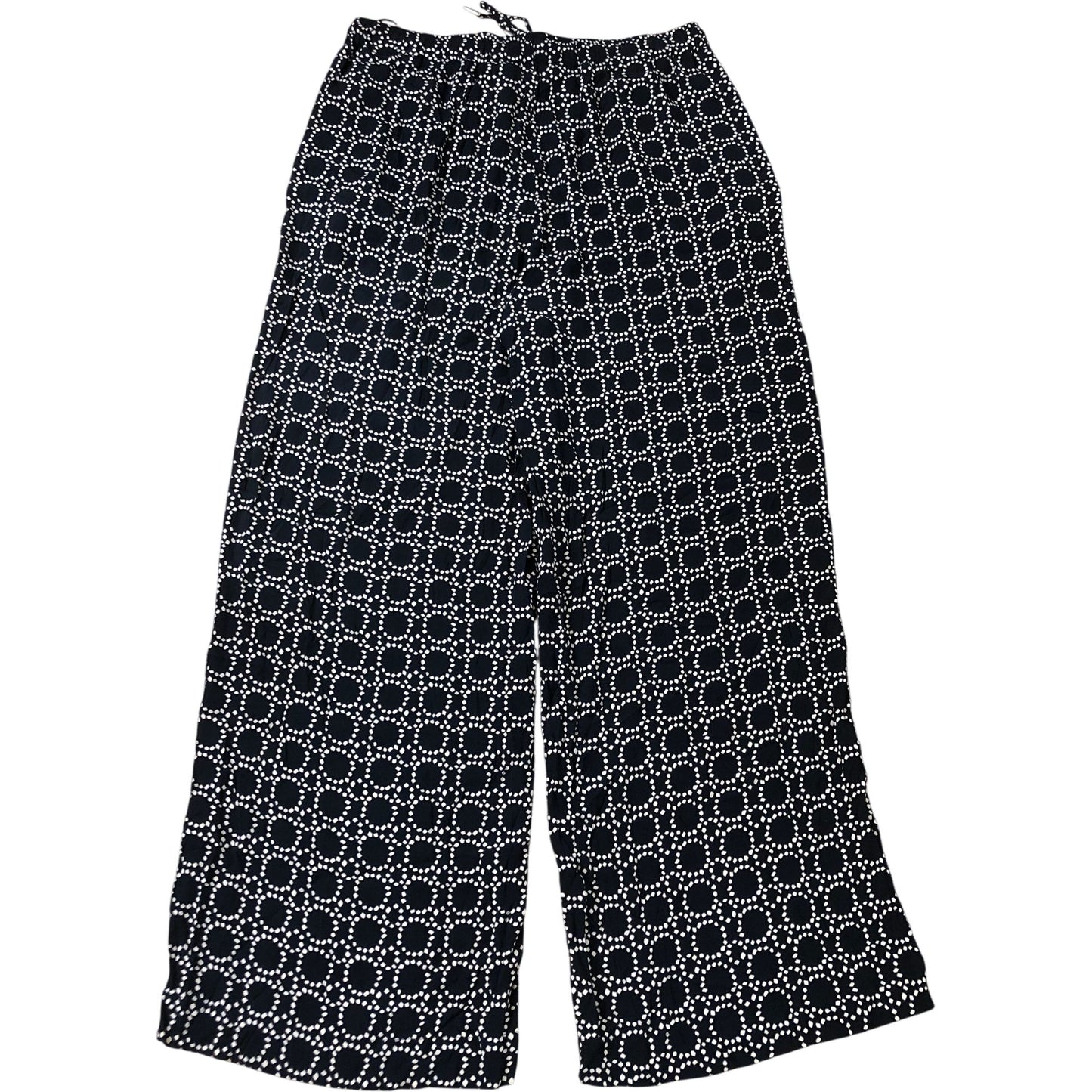 Women's Wide Leg Trousers Black White Patterned 100% Viscose L Regular