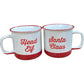 Santa Claus Head Elf Ceramic Mugs Set of Two