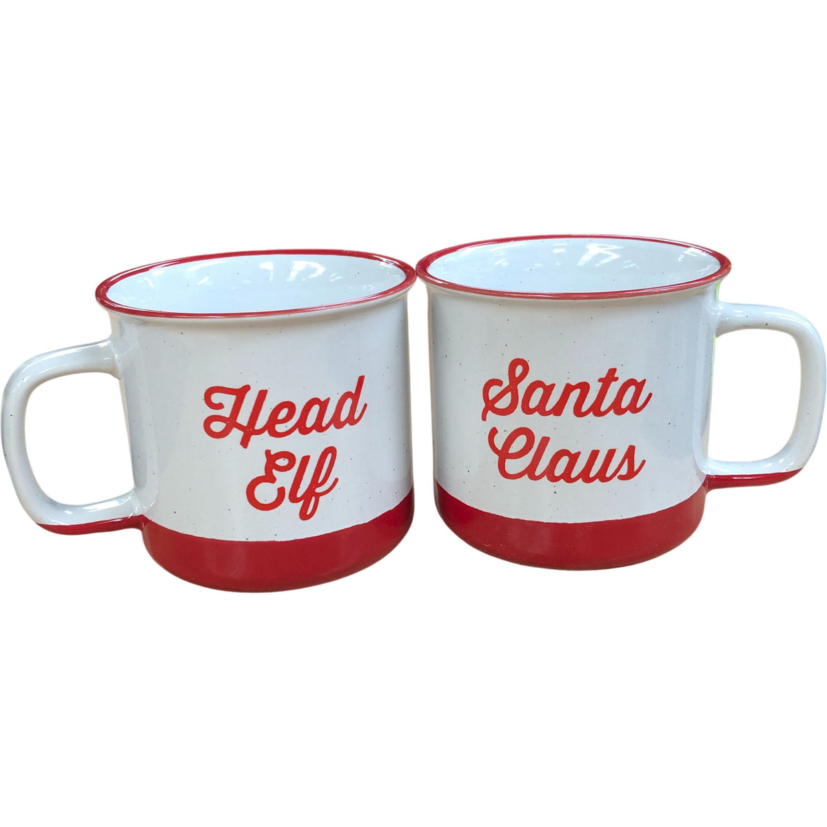 Santa Claus Head Elf Ceramic Mugs Set of Two