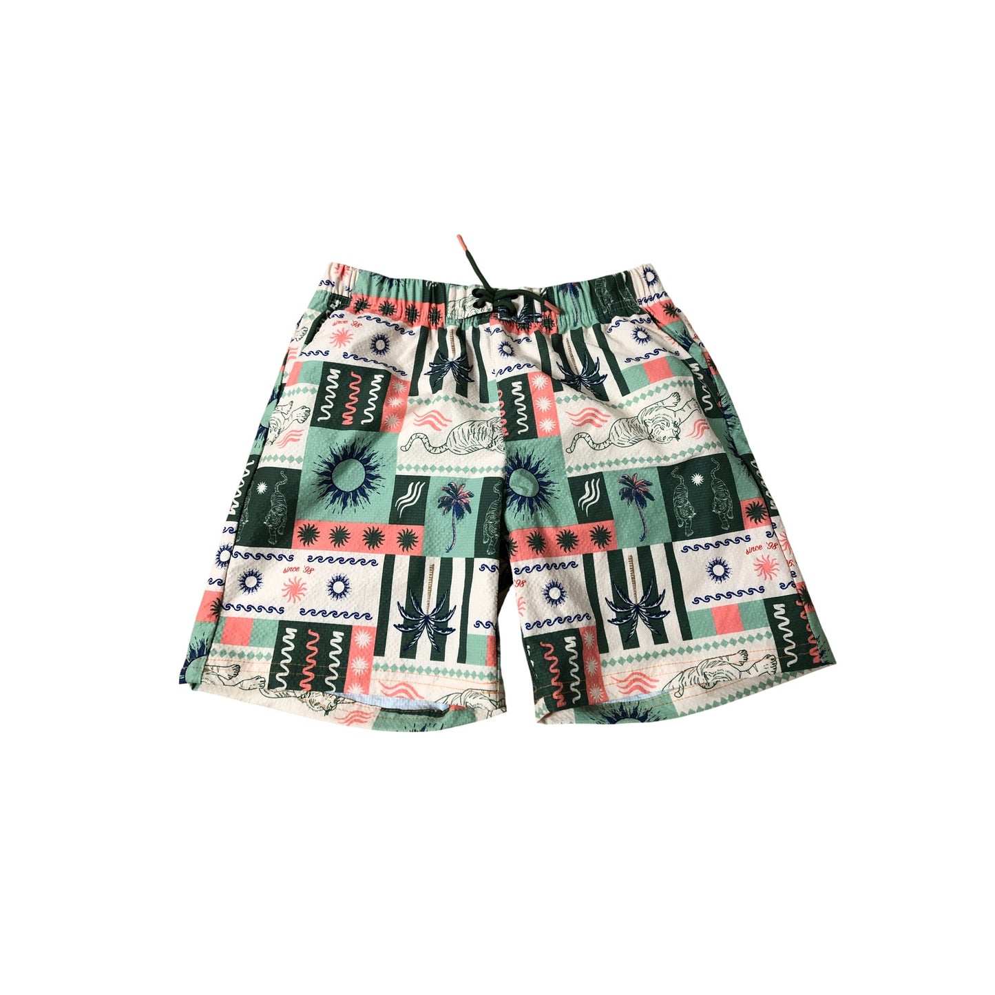 River Island Swim Shorts Boy's Green Multi Patterned 100% Polyester 9-10 Years